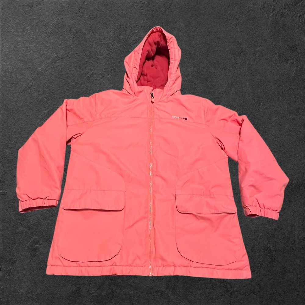 Swiss Tech Girls XXL 18 Pink Hooded Fleece Lined Coat Jacket Zip Up SW33100078